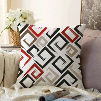 Labirent Çizimli Modern Dijital Baskılı Raşel Yastık Kılıfı