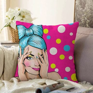 Pop Art Dijital Baskılı Dekoratif Raşel Yastık Kırlent Kılıfı