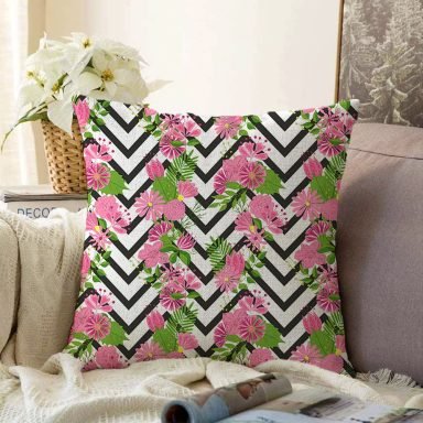 Zigzag Zebra Desenli Ogea Desenli Dekoratif Raşel Yastık Kılıfı