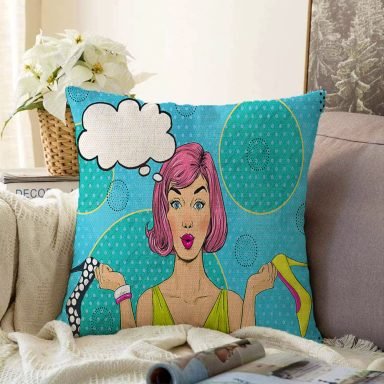 Pop Art Dijital Baskılı Dekoratif Raşel Yastık Kırlent Kılıfı