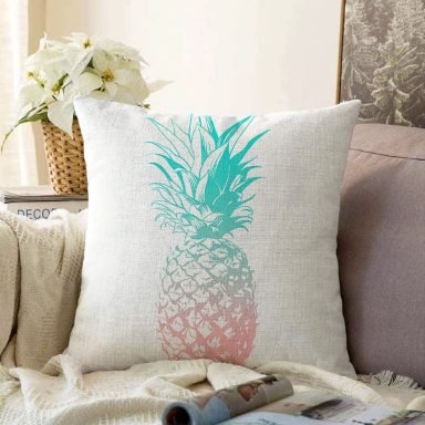 Mavi Ananas Dijital Baskılı Dekoratif Raşel Yastık Kırlent Kılıfı