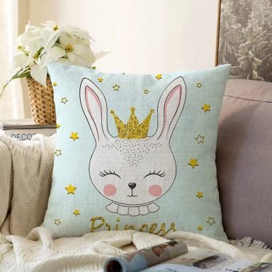 Princess Tavşan Desenli Dekoratif Raşel Yastık Kırlent Kılıfı