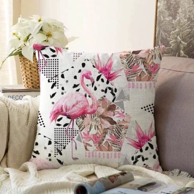 Bal Peteği Temalı Flamingo Motifli Raşel Kırlent Kılıfı