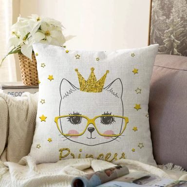 Princess Kedi Motifli Modern Dijital Baskılı Raşel Yastık Kılıfı