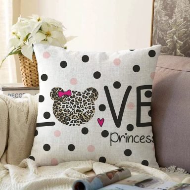 Love Princess Motifli Dijital Baskılı Dekoratif Raşel Kırlent Kılıfı