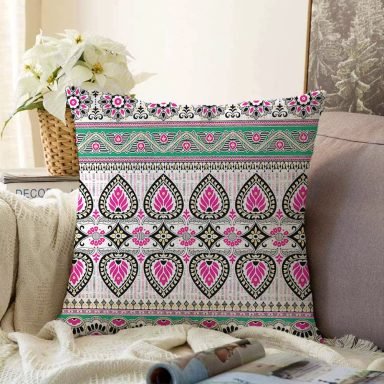 Simetrik Çini Motifli Dekoratif Raşel Yastık Kırlent Kılıfı