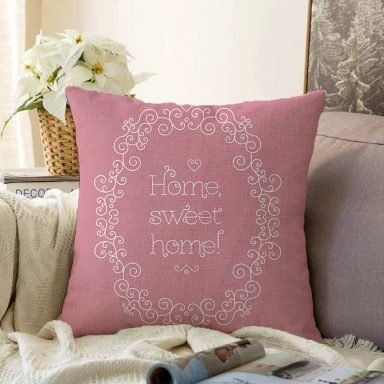 Home Sweet Home Dijital Baskılı Dekoratif Raşel Yastık Kırlent Kılıfı
