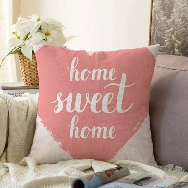 Home Sweet Home Dijital Baskılı Dekoratif Raşel Yastık Kırlent Kılıfı