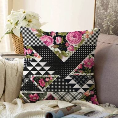 Karma Çiçek Geometrik Desenler Modern Raşel Yastık Kırlent Kılıfı
