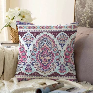 Lila Renk Çini Dijital Baskılı Dekoratif Raşel Yastık Kırlent Kılıfı