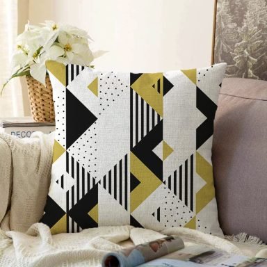 Hardal Renk Geometrik Şekiller Temalı Raşel Kırlent Kılıfı