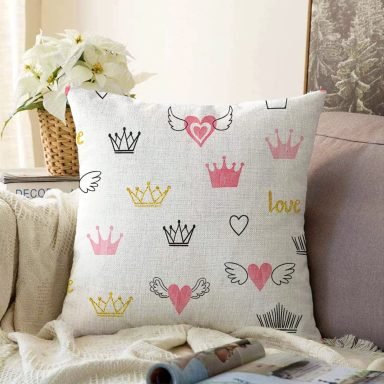 Kanatlı Kalp Desenli Love Motifli Raşel Yastık Kılıfı