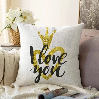 I Love You Motifli Dijital Baskılı Raşel Yastık Kırlent Kılıfı