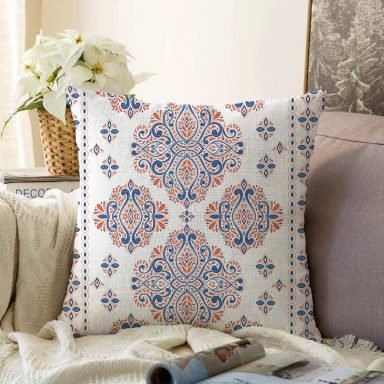 Çini Karo Motifli Dijital Baskılı Modern Raşel Yastık Kırlent Kılıfı