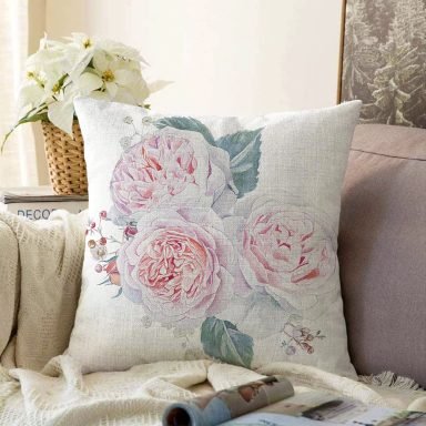 Soluk Çiçek Motifli Modern Dijital Baskılı Raşel Kırlent Kılıfı