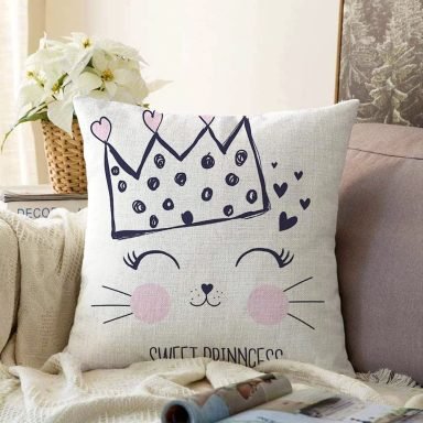 Taç Motifli Kalp Desenli Modern Raşel Yastık Kılıfı