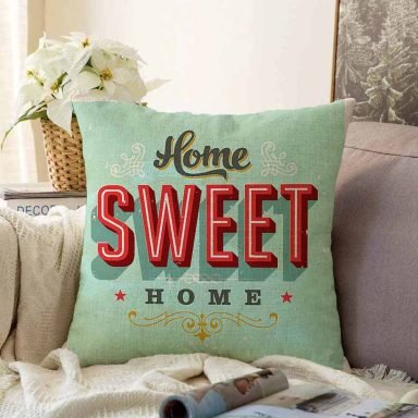 Home Sweet Home Dijital Baskılı Dekoratif Raşel Yastık Kırlent Kılıfı