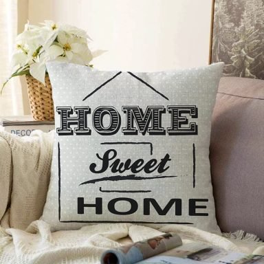 Home Sweet Home Dijital Baskılı Dekoratif Raşel Yastık Kırlent Kılıfı