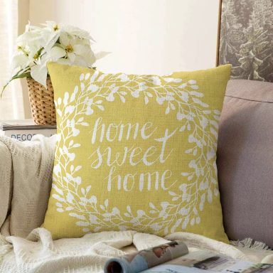Home Sweet Home Desenli Dijital Baskılı Dekoratif Raşel Yastık Kırlent Kılıfı