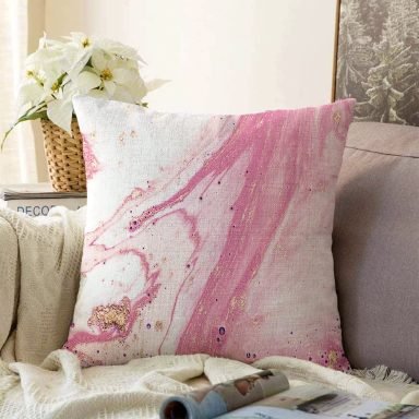 Pembe Beyaz Mermer Desenli Dijital Baskılı Raşel Yastık Kırlent Kılıfı