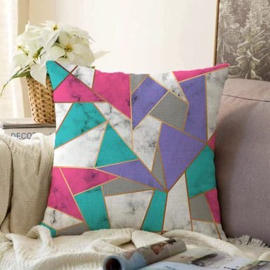 Geometrik Şekilli Mermer Dijital Baskılı Modern Raşel Yastık Kırlent Kılıfı