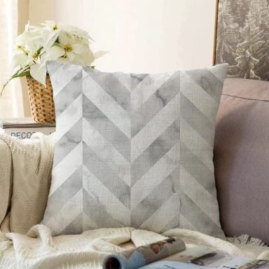 Geometrik Desenli Mermer Zeminli Modern Raşel Yastık Kırlent Kılıfı