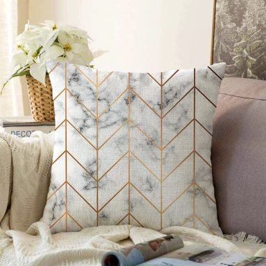 Mermer Zeminli Geometrik Desenli Modern Raşel Yastık Kırlent Kılıfı