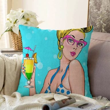 Pop Art Girl Özel Tasarım Dekoratif Raşel Yastık Kırlent Kılıfı