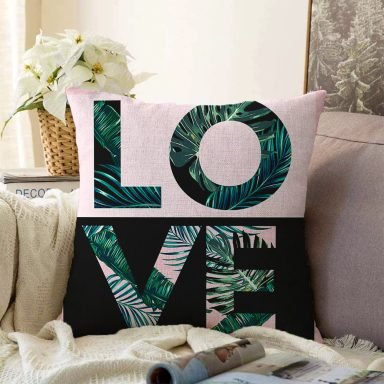 Love Yaprak Detaylı Özel Tasarım Raşel Yastık Kırlent Kılıfı