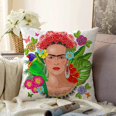 Özel Tasarım Frida Kahlo Tasarımlı Dekoratif Raşel Yastık Kırlent Kılıfı