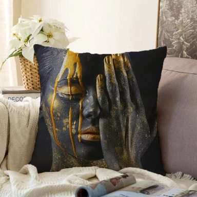 Gold Afrika Woman Tasarımlı 3D Modern Raşel Yastık Kırlent Kılıfı