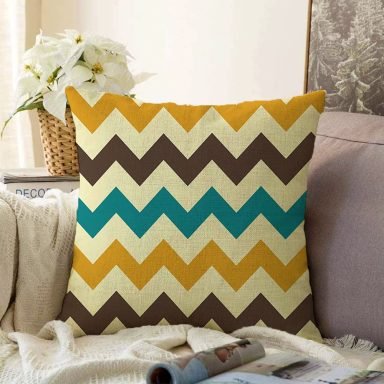 Modern Zigzag Desen Dijital Baskılı Dekoratif Raşel Yastık Kırlent Kılıfı