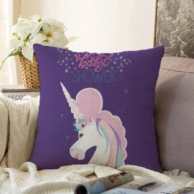 Baby Shower Unicorn At Tasarımlı Çocuk Odası Raşel Yastık Kırlent Kılıfı