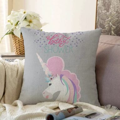 Baby Shower Unicorn At Tasarımlı Çocuk Odası Raşel Yastık Kırlent Kılıfı