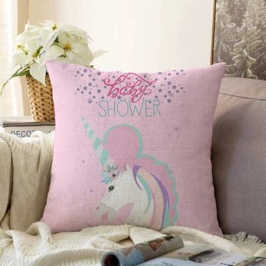 Baby Shower Unicorn At Tasarımlı Çocuk Odası Raşel Yastık Kırlent Kılıfı