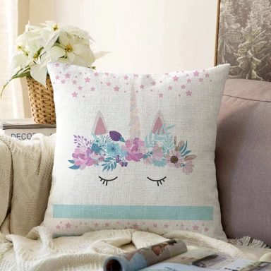 Beyaz Zeminde Baby Shower Özel Tasarım Çocuk Odası Raşel Yastık Kırlent Kılıfı