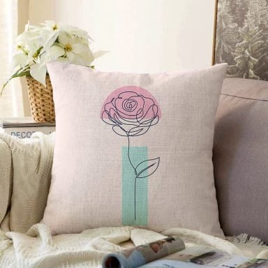 Pembe Zeminde Gül Motifli Bohemian Dekoratif Raşel Kırlent Kılıfı