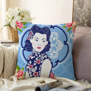 Çiçek Detaylı Modern Kadın Motifli Dekoratif Raşel Yastık Kılıfı