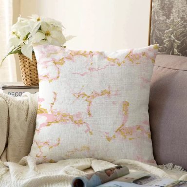 Mermer Motifli Gold İşlemeli Dijital Baskılı Modern Raşel Yastık Kırlent Kılıfı