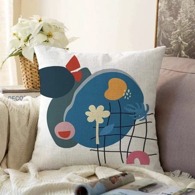 Estetik Tasarımlı Geometrik Şekiller Dijital Baskılı Modern Raşel Yastık Kırlent Kılıfı
