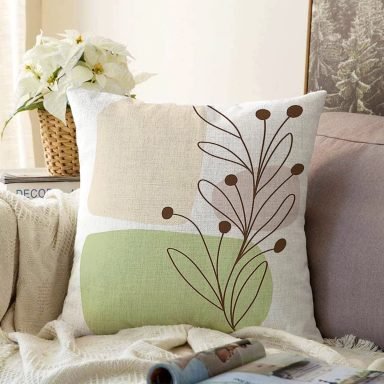 Minimal Desenli Çiçek Motifli Dijital Baskılı Modern Raşel Yastık Kırlent Kılıfı