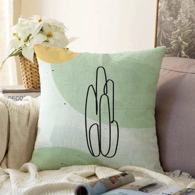 Soft Renkli Onedraw Çizimli Dijital Baskılı Modern Raşel Yastık Kırlent Kılıfı