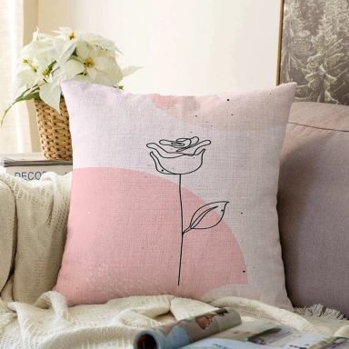 Pastel Renkli Onedraw Gül Resimli Dijital Baskılı Modern Raşel Yastık Kırlent Kılıfı