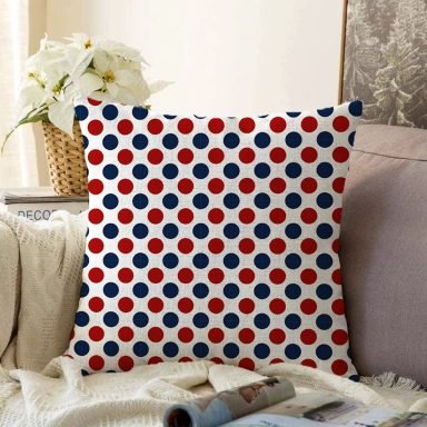 Bordo Lacıvert Puantiyeli Dijital Baskılı Modern Raşel Yastık Kırlent Kılıfı