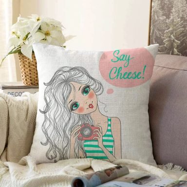 Fashion Girl Dijital Baskılı Modern Raşel Yastık Kırlent Kılıfı