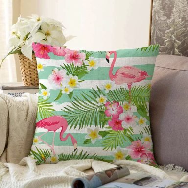Flamingo Desen Dijital Baskılı Modern Raşel Yastık Kırlent Kılıfı