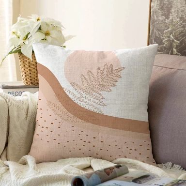 Pastel Renkli Yaprak Motifli Dijital Baskılı Modern Raşel Yastık Kırlent Kılıfı