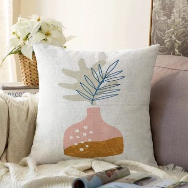 Pastel Renkli Zeminli Onedraw Çizimli Dijital Baskılı Modern Raşel Yastık Kırlent Kılıfı