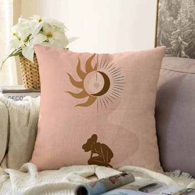 Pastel Renkli Zeminli Onedraw Çizimli Dijital Baskılı Modern Raşel Yastık Kırlent Kılıfı