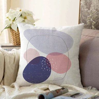 Beyaz Zeminde Renkli Oval Desenli Dijital Baskılı Modern Raşel Yastık Kırlent Kılıfı